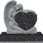 Small Angel Holding heart 2-2.5x0-6x2-8.5 P5 Blue Pearl Fully Carved Angel w/ Roses