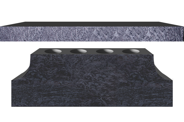 BEN148P2BB_FL.png Cremation Pedestal Bench 4-0x1-2x0-4 Custom Bahama Blue Pedestal 3-6x0-10x1-2 P2/BRP w/ (4) 6"x10" Core Holes Seat AP, Pedestal Feet 4"; No Drain Holes - Image 1