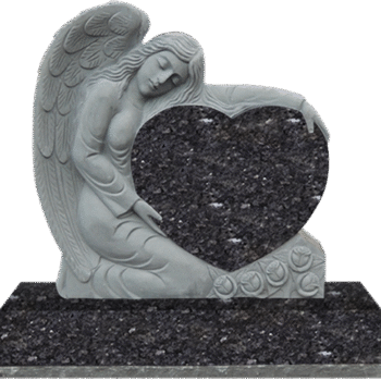 * Large Angel Holding Heart 3-0x0-8x3-0 AP Blue Pearl Fully Carved Angel w/ Roses