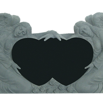 Double Angel Holding Hearts 4-2x0-8x2-6 AP Jet Black Fully Carved Angels w/ Roses