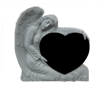 Small Angel Holding Heart 2-2.5x0-8x2-8.5 AP Jet Black Fully Carved Angel w/ Roses