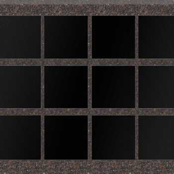 * 24 Niche Horizontal Columbarium 4-7x2-7x3-10 Indian Mahogany Walls/Jet Black Doors 2 Sided, 4x3 Niches Includes Rosettes, Key & 2 Extra Niche Doors