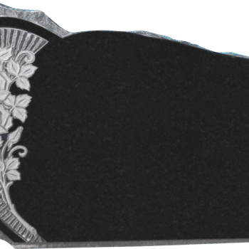 Design 16002 4-0x0-6x2-4 P2 Jet Black serp w/scalloped edge, shell rock, starburst, carved roses back flat polished